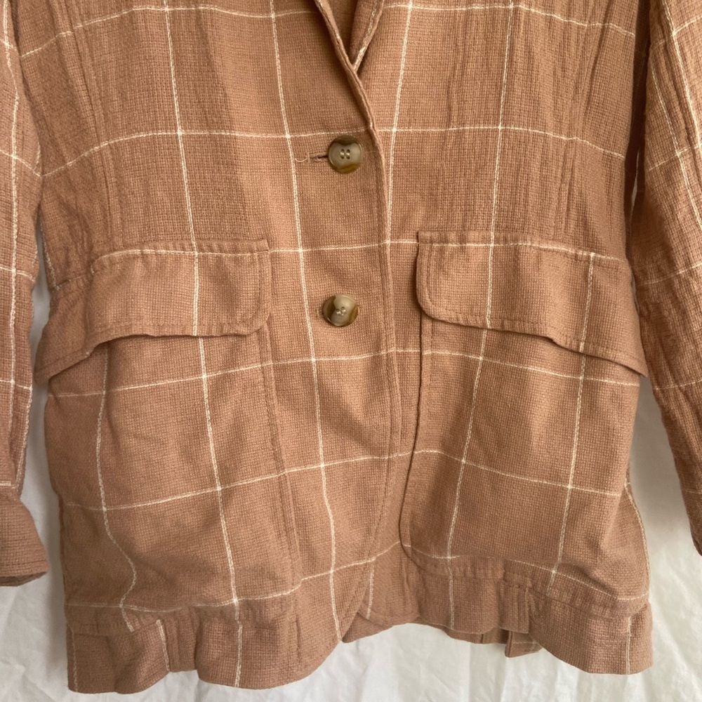 MADEWELL Tan Breezewoven Larsen Blazer in Windowpane Linen Oversized Size XS - Picture 5 of 15